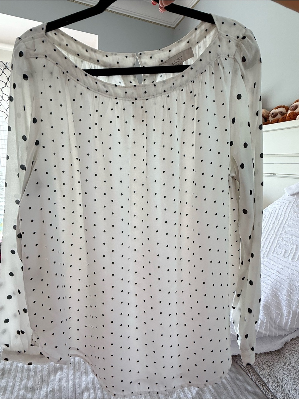 LOFT Cream Blouse with Black Polka Dots
